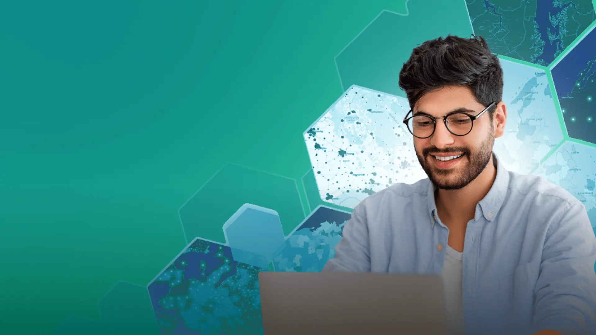 Two people standing outdoors with hands in view both pointing at a tablet with a digital map