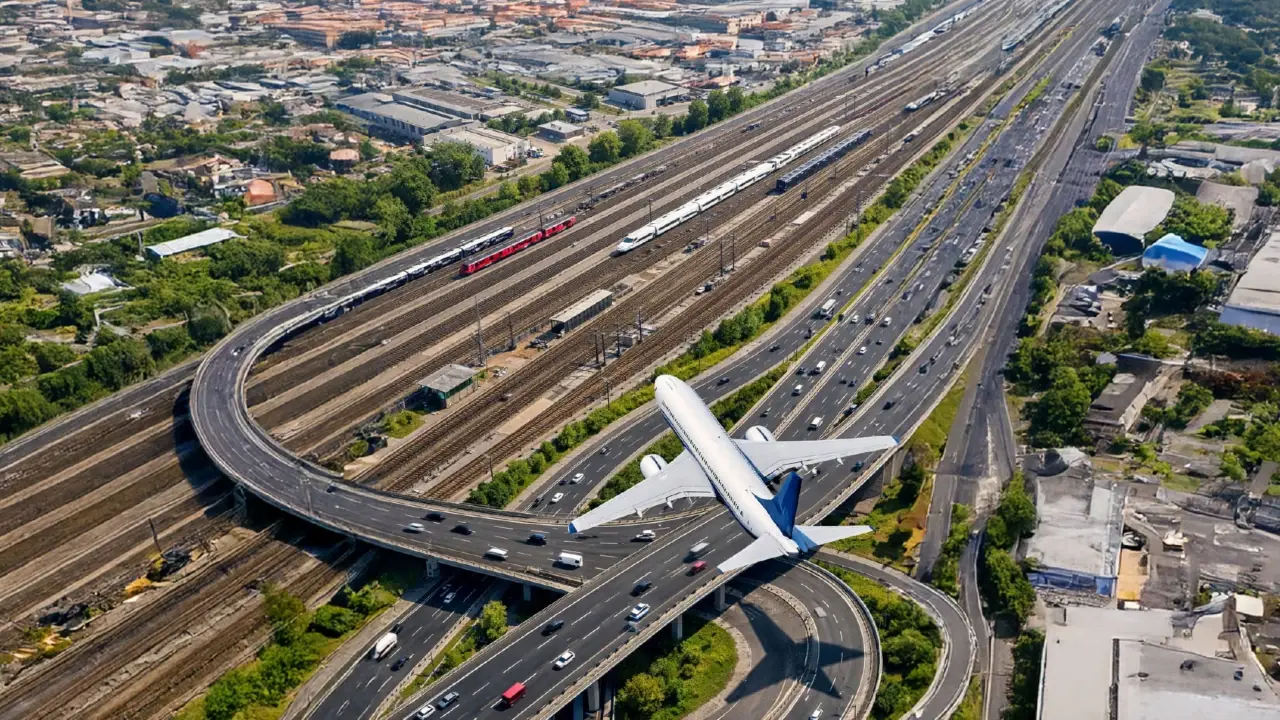 A gray scale map of the world with colored lines connecting various points