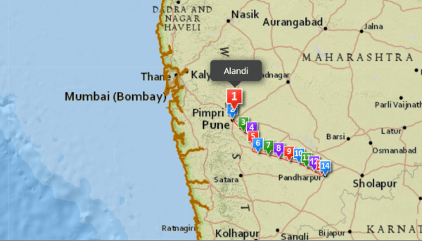  Palkhi procession route From Alandi to Pandharpur map image