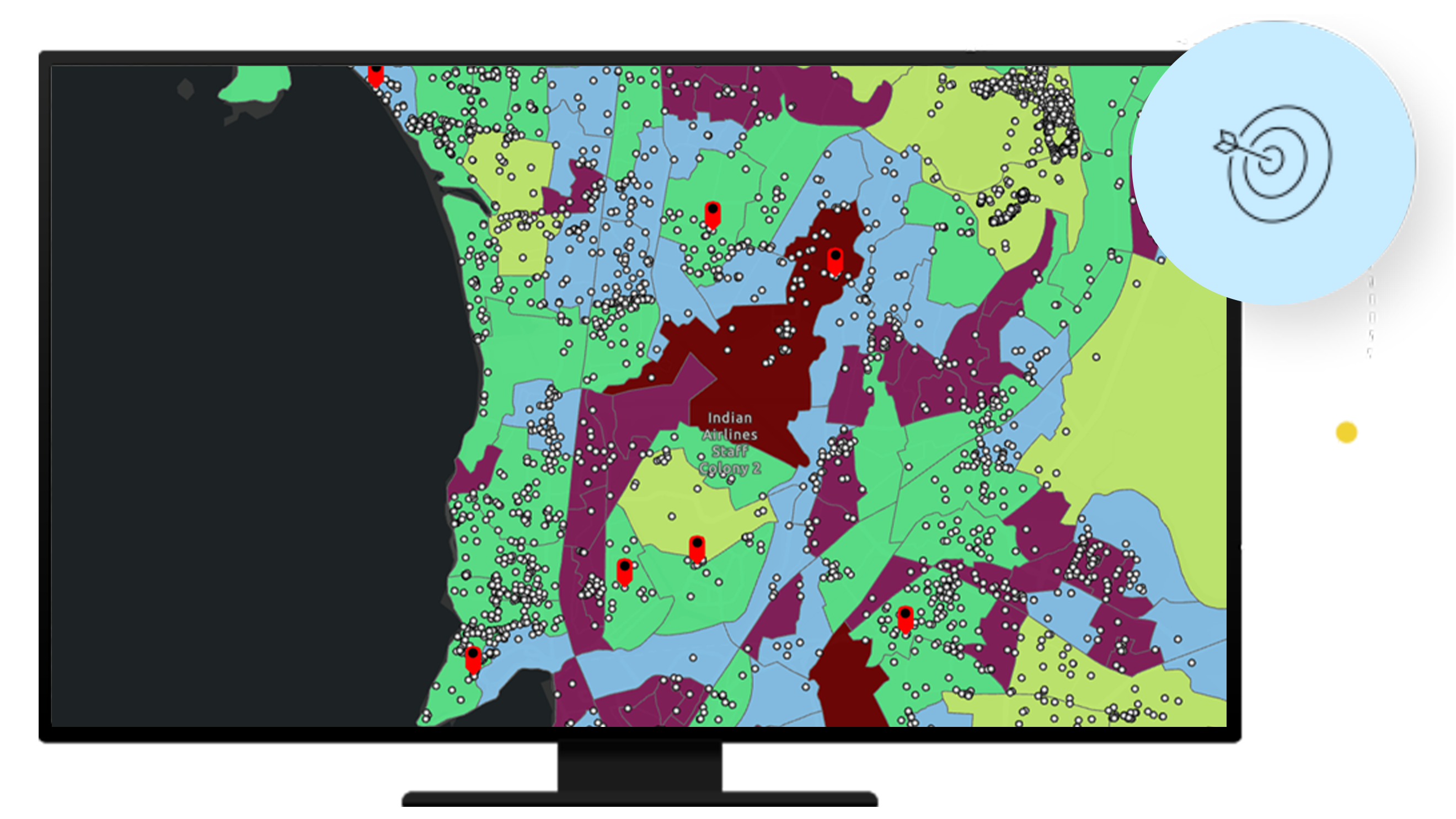 Multicolored map of land and ocean