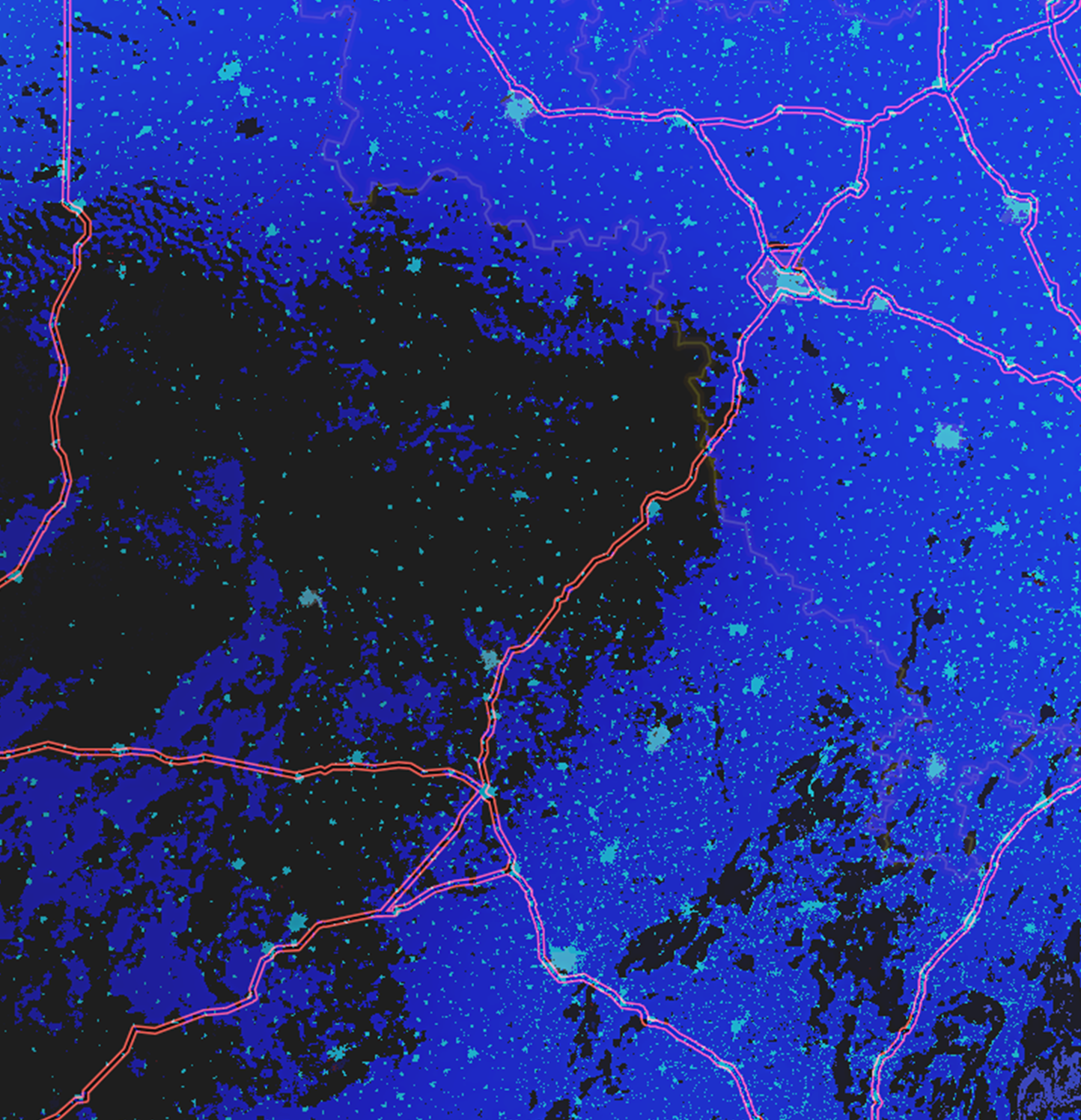 A map of shipping routes across the Atlantic, Europe, and Africa, showing patterns of human activity.