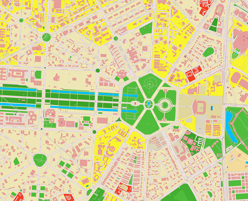 A map with different areas shaded in pastel colors