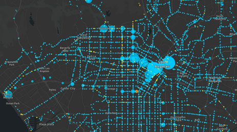 Map with blue lines and dots