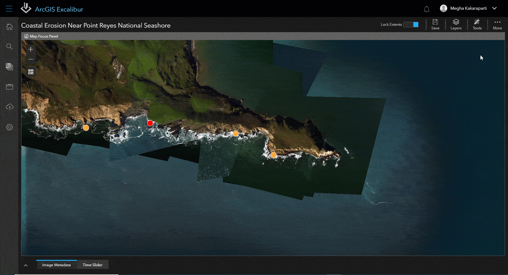 Coastal erosion near Point Reyes National Seashore observations collected in ArcGIS Excalibur 