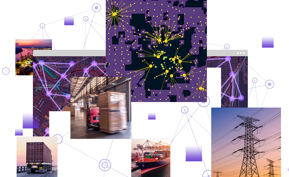 Graph analysis with maps and link charts for manufacturing, port, and utility workflows