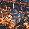 Night time aerial view of a city in Turkey