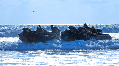 Waves crashing over rocks