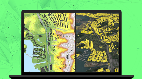 Laptop computer showing advanced visualizations in ArcGIS Pro