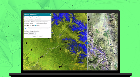 Laptop computer showing ArcGIS Online being used to analyze imagery