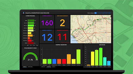 Map surrounded by colorful metrics