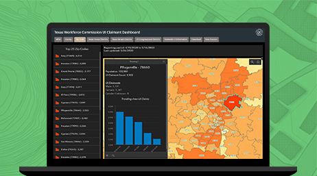 Orange shaded map and bar chart