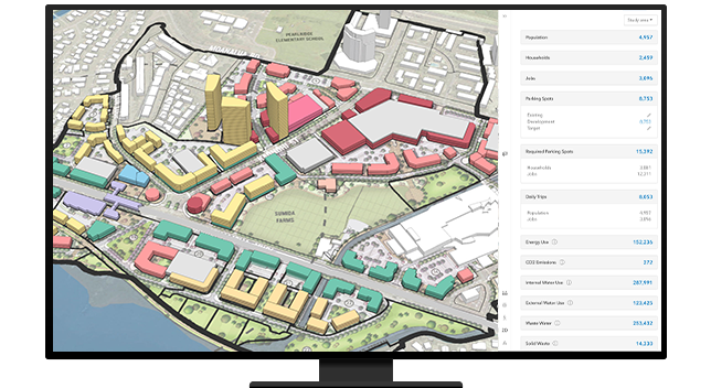 Map with buildings shaded different colors