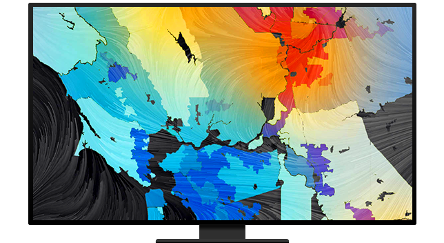 A graphic of a computer monitor displaying an air flow map in red and blue