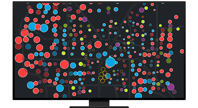 A graphic of a computer monitor displaying a concentration map in red and blue on a black background