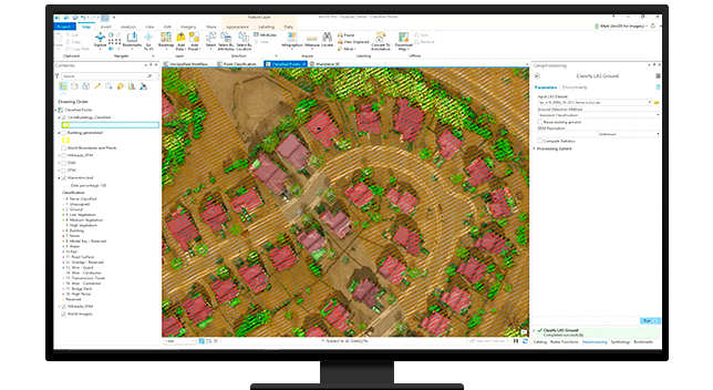 A graphic of a computer monitor displaying an aerial photo of a suburban neighborhood