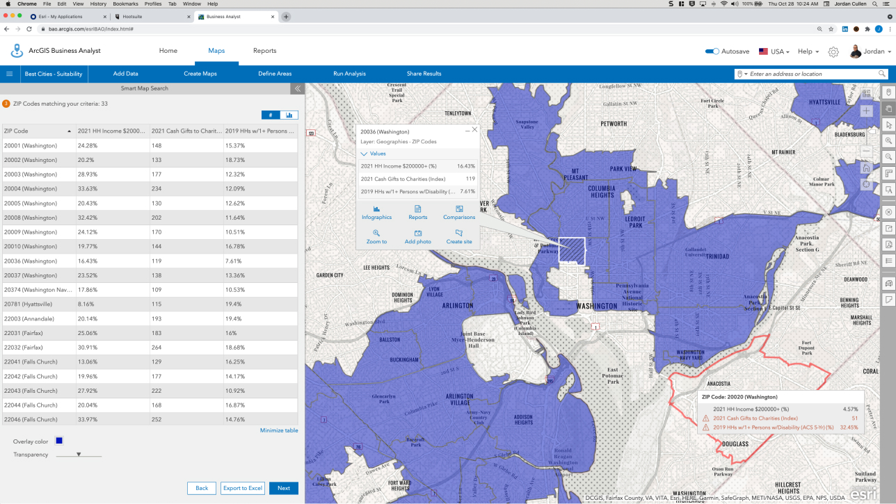 Map of demographic data and metrics