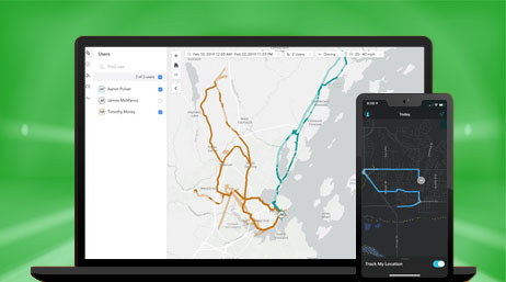 A laptop with a map showing yellow and blue routes used for improved coordination and operational efficiency, and a smart phone map with a blue navigation line