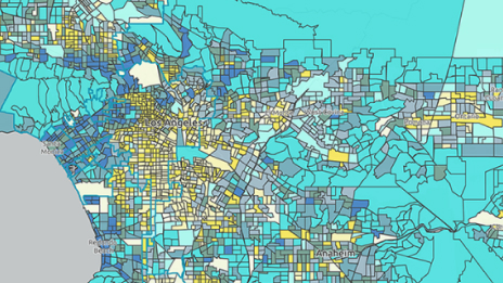 Map with blue, yellow, and gray parcels