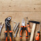 Wood table with tools