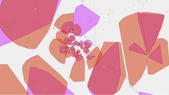 Map with orange, red, and purple polygons