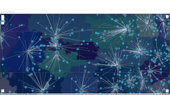 Blue map with lines and dots