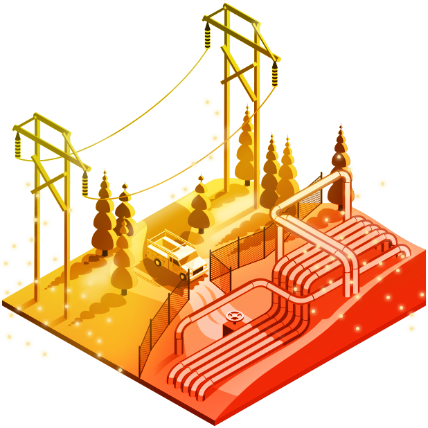 Red, orange, and yellow electric and gas utilities illustration