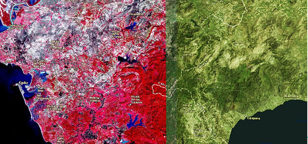 Map comparing two images, the left is a color infrared image and on the right is an RGB.